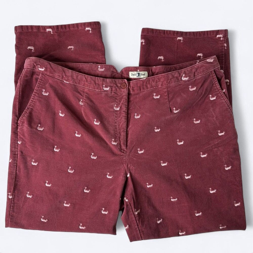 Duck Head Pink Velvet Embroidered Pants Womens Sz 20W Novelty Whimsical Artsy
